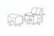 Line drawing of the Surya Sable Accent Chair and ottoman with dimensions.