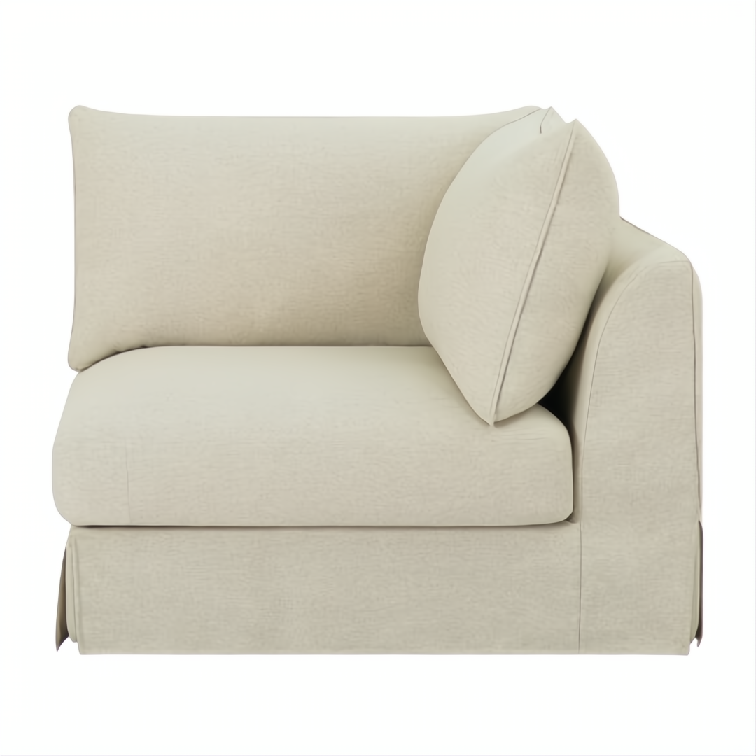 Taupe Surya Elenora modular chair with polyester upholstery, a structured armrest, and two plush cushions.