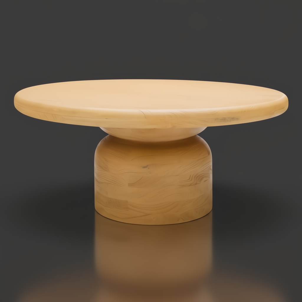 Beige mango wood Surya Koben Coffee Table with a round top and cylindrical base, 16"H x 36"D.