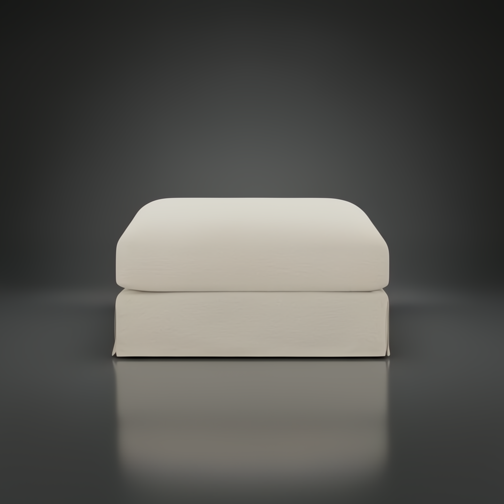 Surya Elenora taupe upholstered ottoman, square form with soft cushion, polyester fabric.
