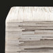 Modern square pouf upholstered in textured cream hair-on-hide, featuring horizontal and vertical stripe patterns.