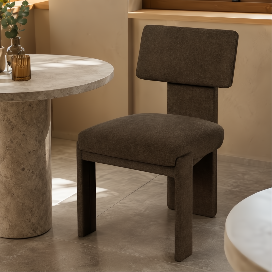 Surya Sitara Dining Chair, SITA-001, upholstered in dark brown polyester with a modern, structured design.