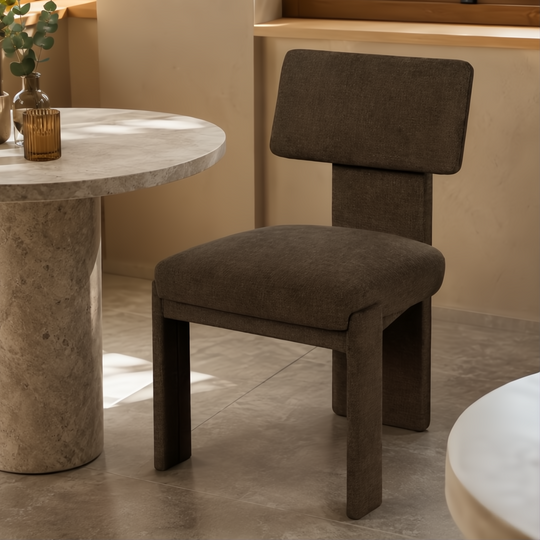 Surya Sitara Dining Chair, SITA-001, upholstered in dark brown polyester with a modern, structured design.