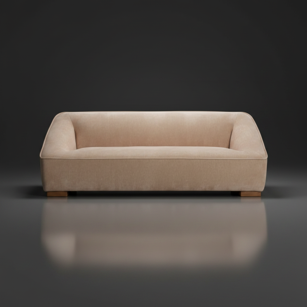 Surya Alba ALBA-001 sofa, a spacious beige polyester sofa with clean lines and wooden feet.