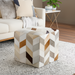 Surya Appalachian Ottoman: 18" cube pouf with ivory, brown, and gray hair on hide chevron pattern.