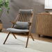 Surya Acworth medium gray accent chair with wood frame, headrest, and lumbar pillow.