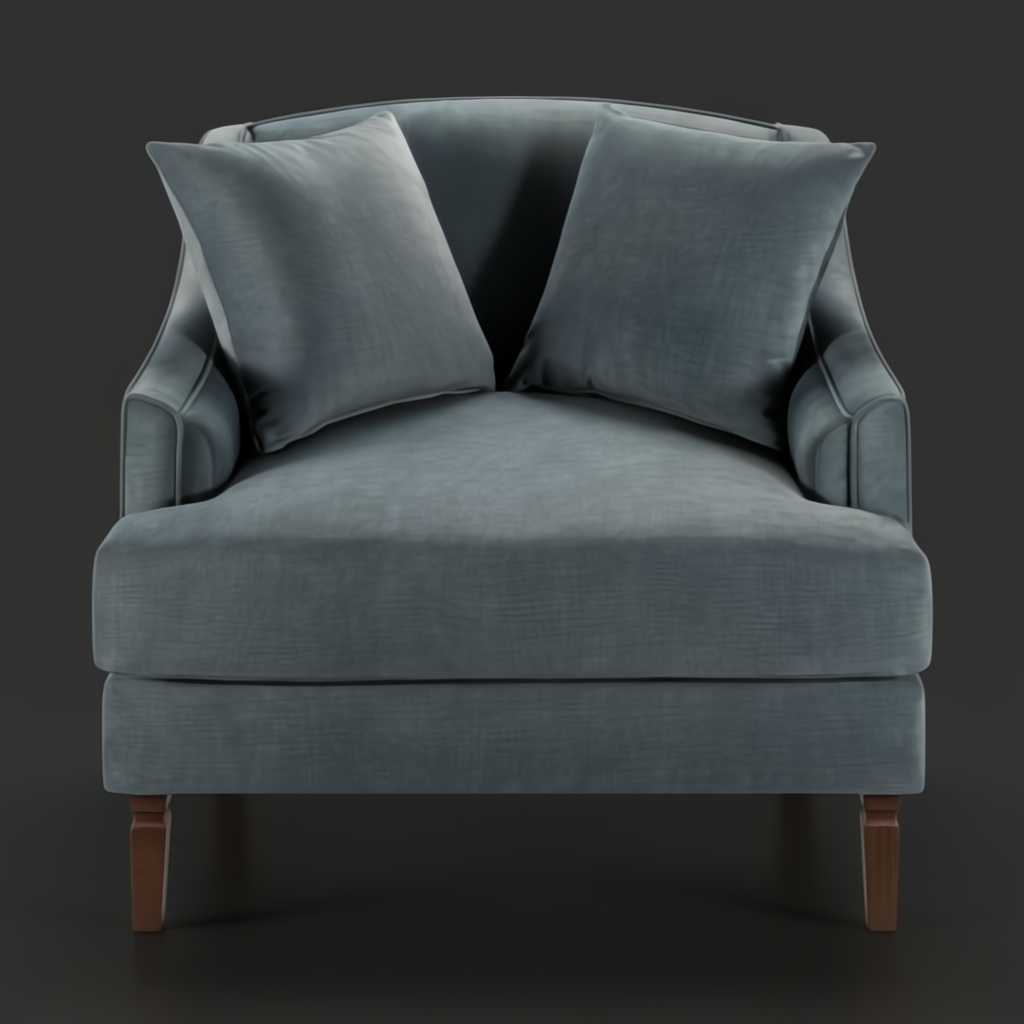 Surya Maywood accent chair with teal polyester upholstery, dark brown rubber wood base, and two throw pillows.