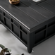 Surya Fairborn black hand-painted aluminum outdoor fire table with slatted top and decorative side panels.