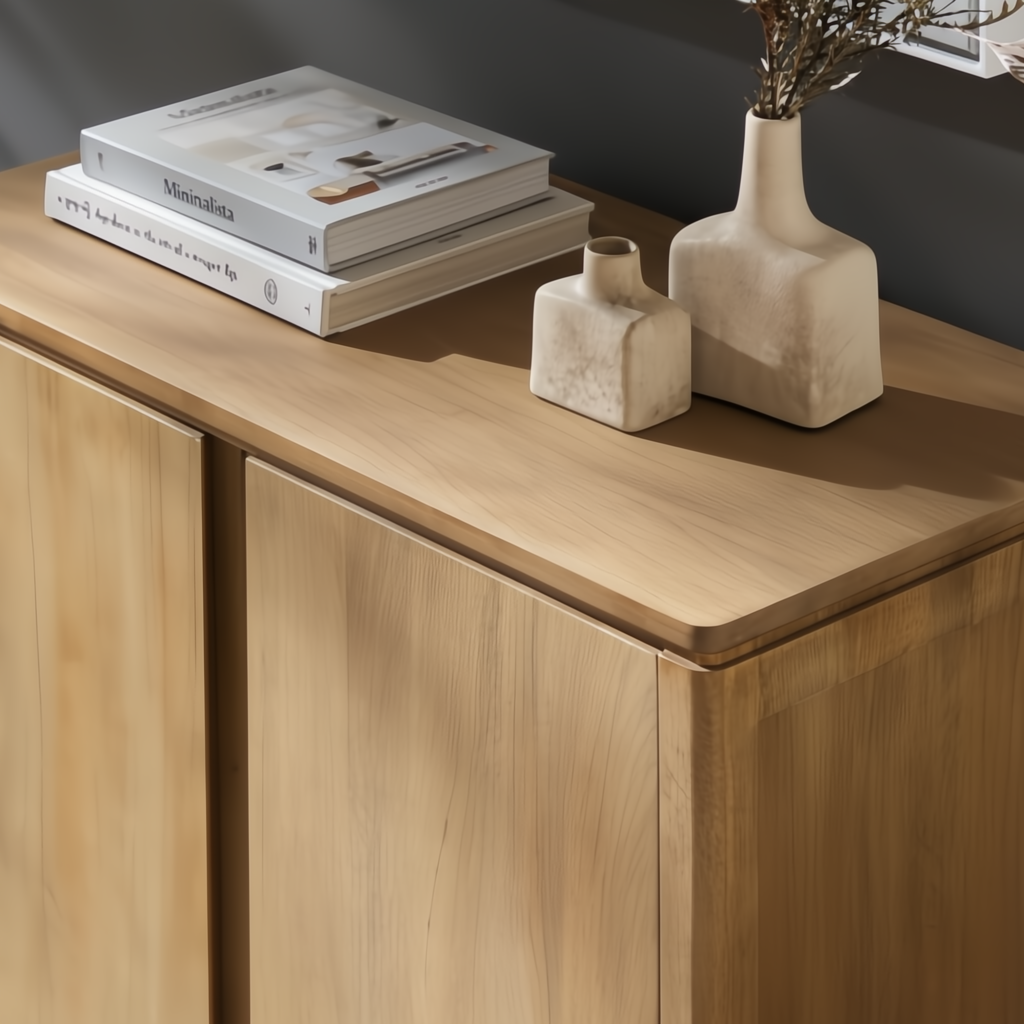 Surya Silas Cabinet: Scandinavian modern brown stained mango wood storage cabinet.
