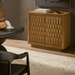 Surya Lulea beige natural ash wood veneer cabinet with textured 3D patterned doors.