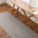 Surya Hickory HCK2304 hand-loomed runner rug in gray, beige, and charcoal, made from recycled PET yarn on wood floor.
