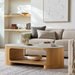 Surya Poros PORS-006 coffee table with light cork veneer top and brown natural oak base.
