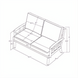 Technical drawing of the Surya Fairborn Loveseat, showing dimensions of the black aluminum frame and cushions.