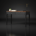 Surya Anello 48"W console table with brown oak veneer top, black drawers, and brass pulls.