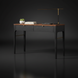 Surya Anello 48"W console table with brown oak veneer top, black drawers, and brass pulls.