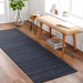 Surya Hickory HCK2300 runner rug in charcoal, black, and gray with subtle texture on a hardwood floor.