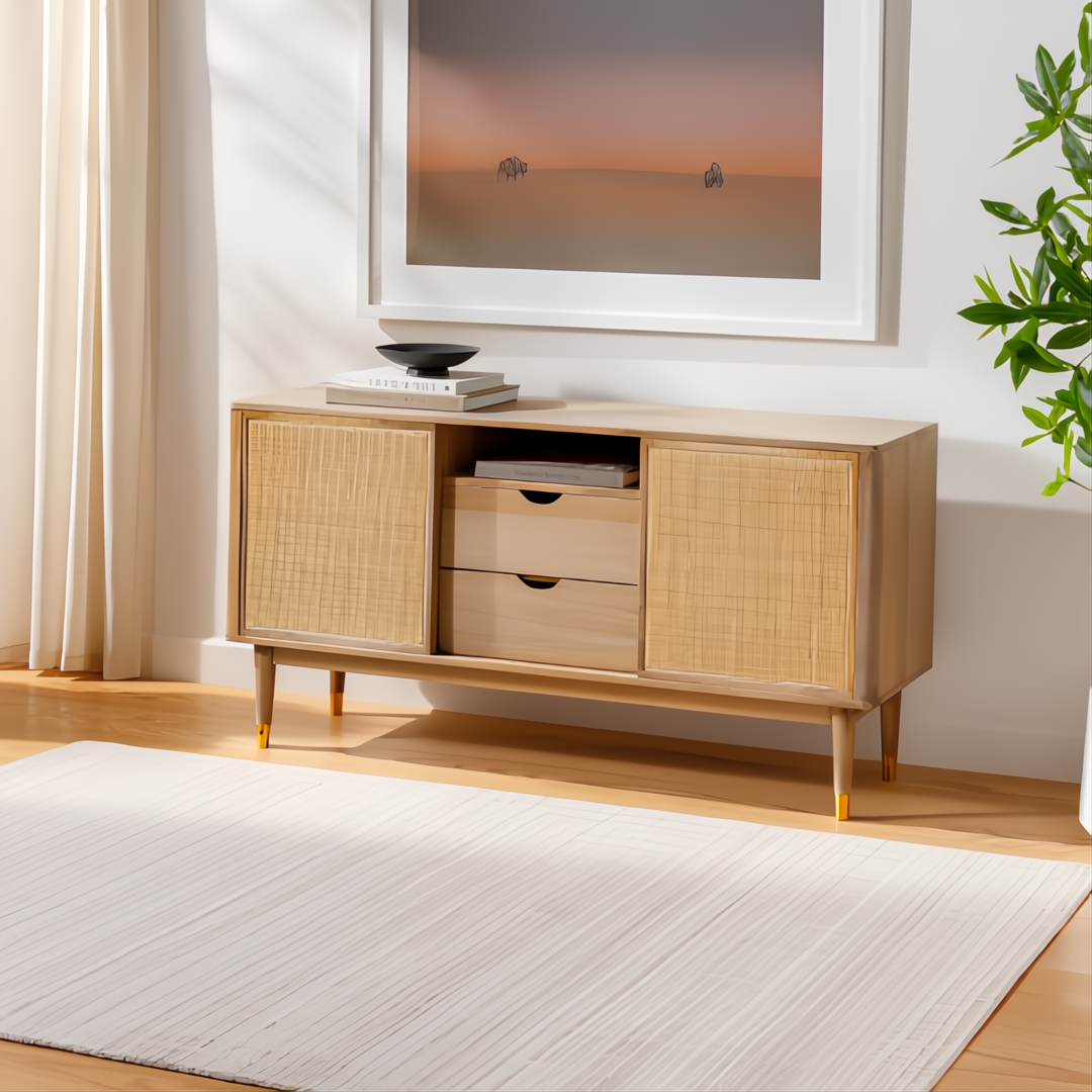 Surya Fresno FNO-2301-P hand-loomed area rug in neutral tan and beige, made from recycled PET yarn.