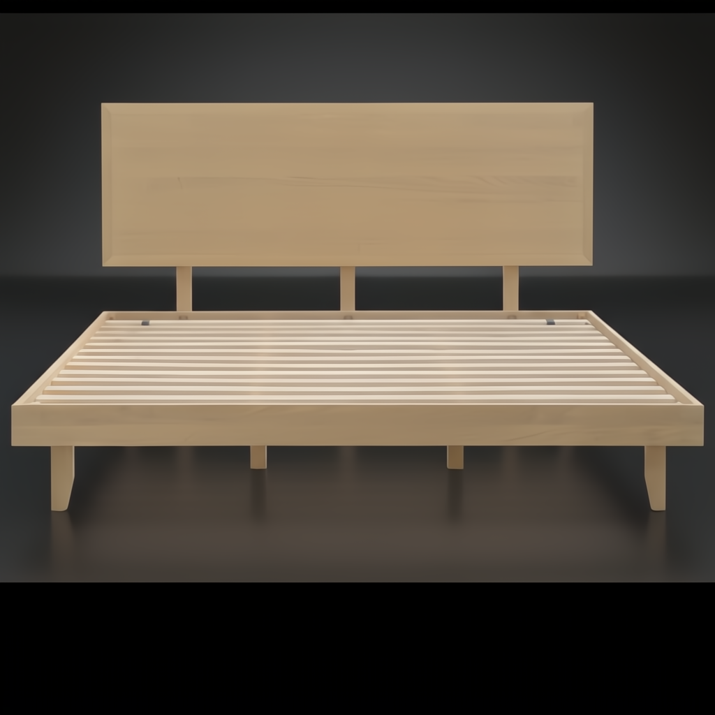 Pryce Queen platform bed with a light brown natural oak finish and low-profile mid-century modern design.