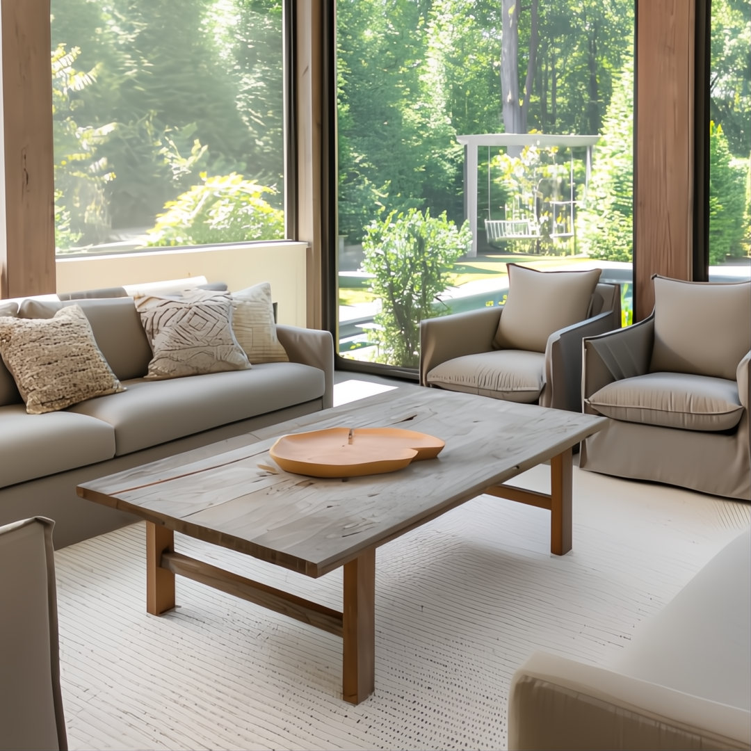 Surya Azalea AZA-2326 light beige, black, and light gray handmade recycled PET yarn area rug in a modern living room.