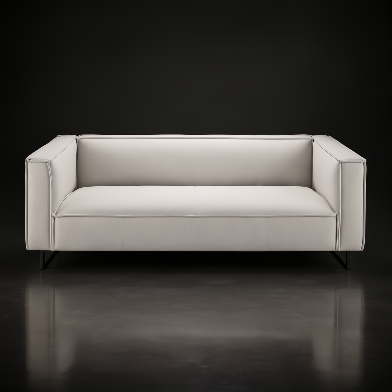 Light gray linen Surya Dylan sofa with a clean modern design and black iron base.