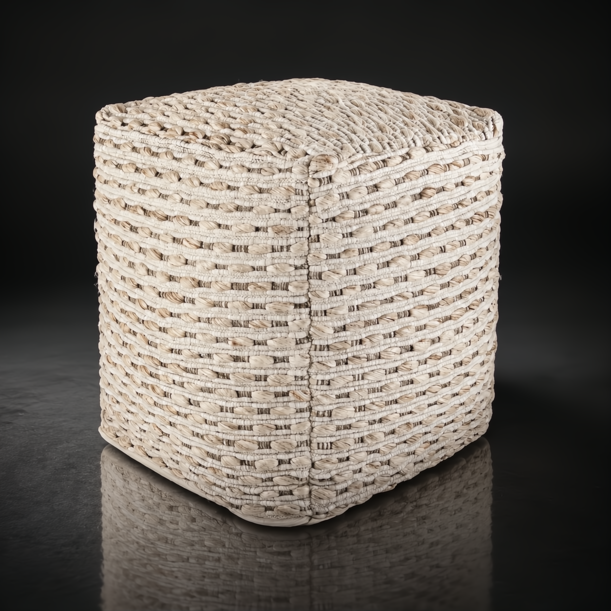 Surya Lanier NIPF-003 pouf: natural woven wool cube with stitched construction and self-binding finish.