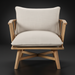 Surya Arco accent chair with light beige linen cushions and a gray painted beechwood base.