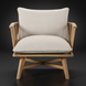 Surya Arco accent chair with light beige linen cushions and a gray painted beechwood base.