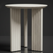 White washed mango wood round end table with a beveled top and zigzag fluted legs.