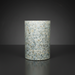 Round Surya Iridescent End Table with multi-tone shell detailing in tan, ivory, gray, denim, and ice blue.