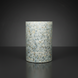 Round Surya Iridescent End Table with multi-tone shell detailing in tan, ivory, gray, denim, and ice blue.