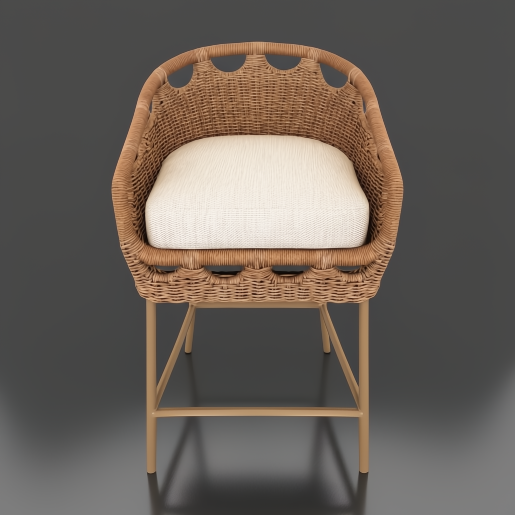 Surya Marvella counter stool with a woven brown rattan-style back and a light cream cushion.