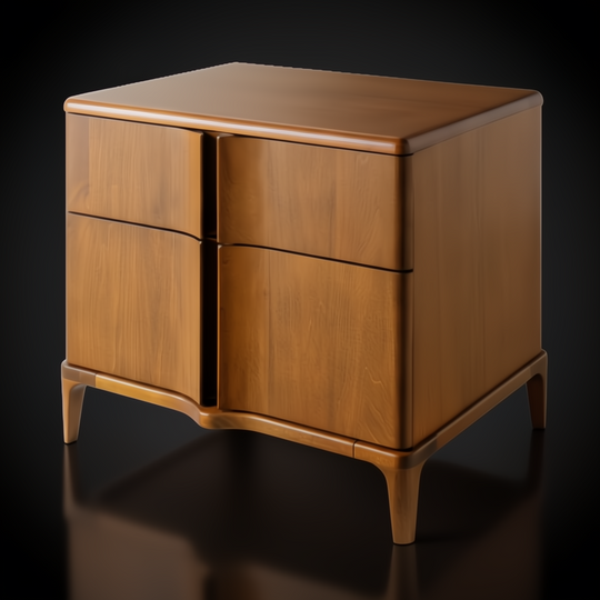 Grande Collection brown minimalist modern nightstand with two soft-close drawers and tapered legs.