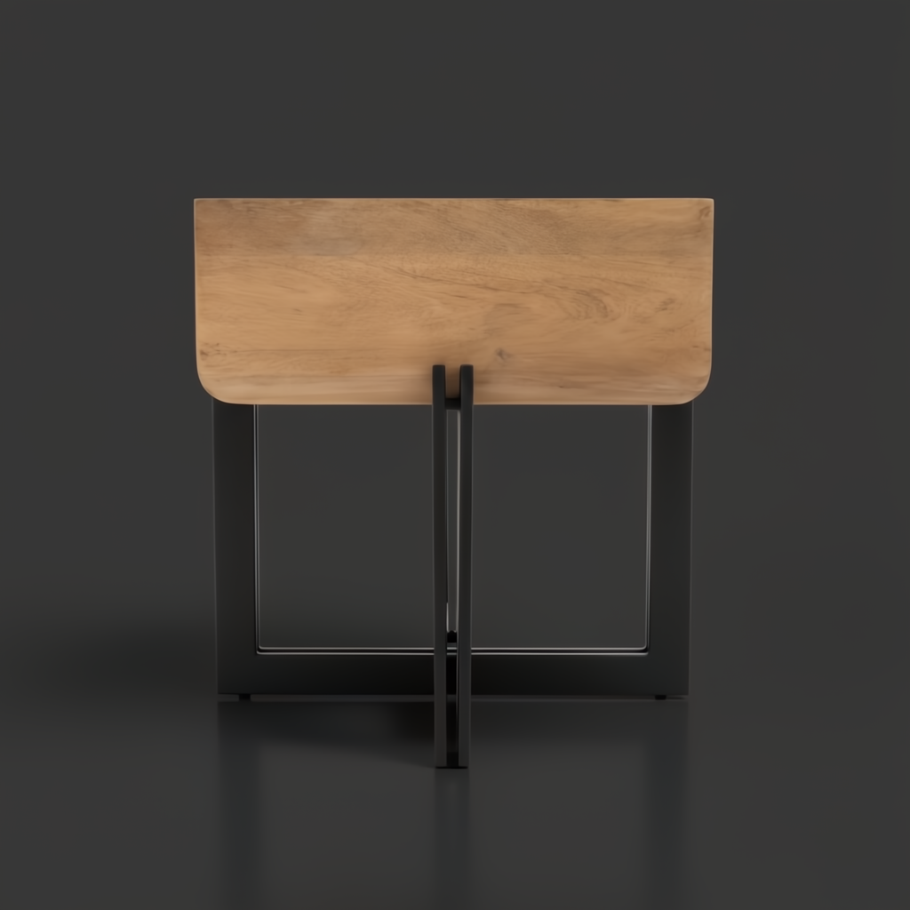 Surya Lowmax end table with natural brown mango wood top and black cast iron base.
