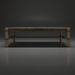 Surya Porta outdoor coffee table with charcoal matte stone top, brown aluminum base, and PE rope detail.