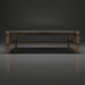 Surya Porta outdoor coffee table with charcoal matte stone top, brown aluminum base, and PE rope detail.