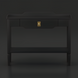 Black Surya Doheny console table with a soft-close drawer, brass pull, gallery top, and shallow tray shelf.