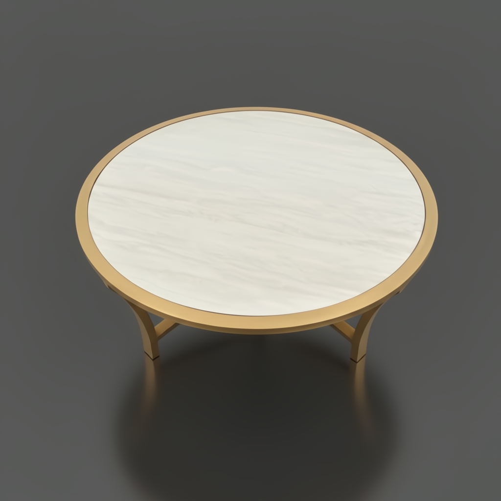 Round Surya Cape Town coffee table with a beige stone top and a gold aluminum frame.