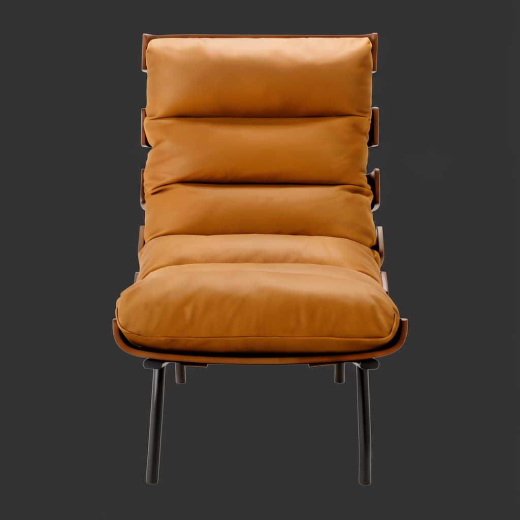 Surya Laval modern accent chair with brown leather cushions and a black lacquered iron base.