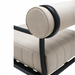 Surya Antibes outdoor accent chair with beige Sunbrella fabric, quick-dry foam, and black aluminum frame.