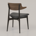 Surya Billings dining chair with black faux leather seat and brown oak wood veneer back and frame.