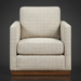 Surya Glendon swivel chair with brown polyester-linen upholstery, white grid pattern, and a brown rubber wood base.