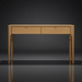 Surya Anello Console Table with light brown oak veneer top, two drawers, and slim oak and steel base.