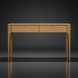 Surya Anello Console Table with light brown oak veneer top, two drawers, and slim oak and steel base.