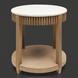 Surya Rosemary 22"H end table with white marble top, fluted mango wood apron, and natural wood base.