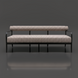 Surya Antibes outdoor sofa with brown and beige striped Sunbrella fabric, black aluminum frame.