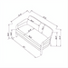 Line drawing of the Surya Daniella Loveseat, showing its dimensions and two-seat profile.