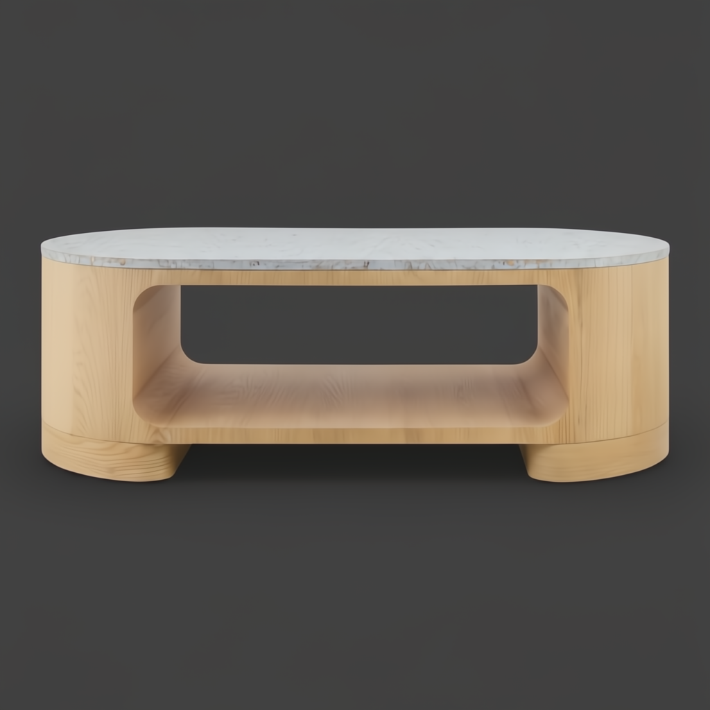Surya Poros PORS-006 coffee table with a light marble top and natural light wood base.
