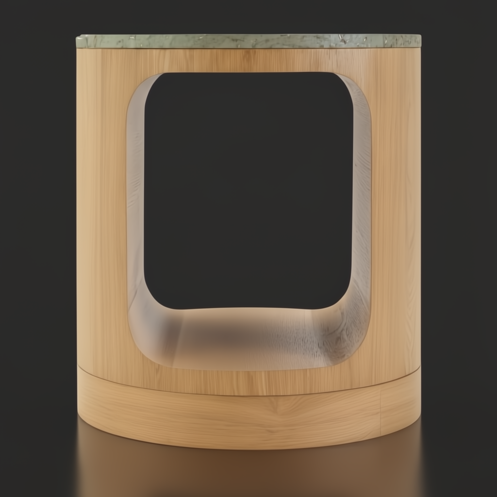 Surya Poros end table with green cork veneer top and brown oak base, 22"H.