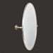 Surya Burnish oval wall mirror with an antiqued metallic silver brass frame, vertically mounted.