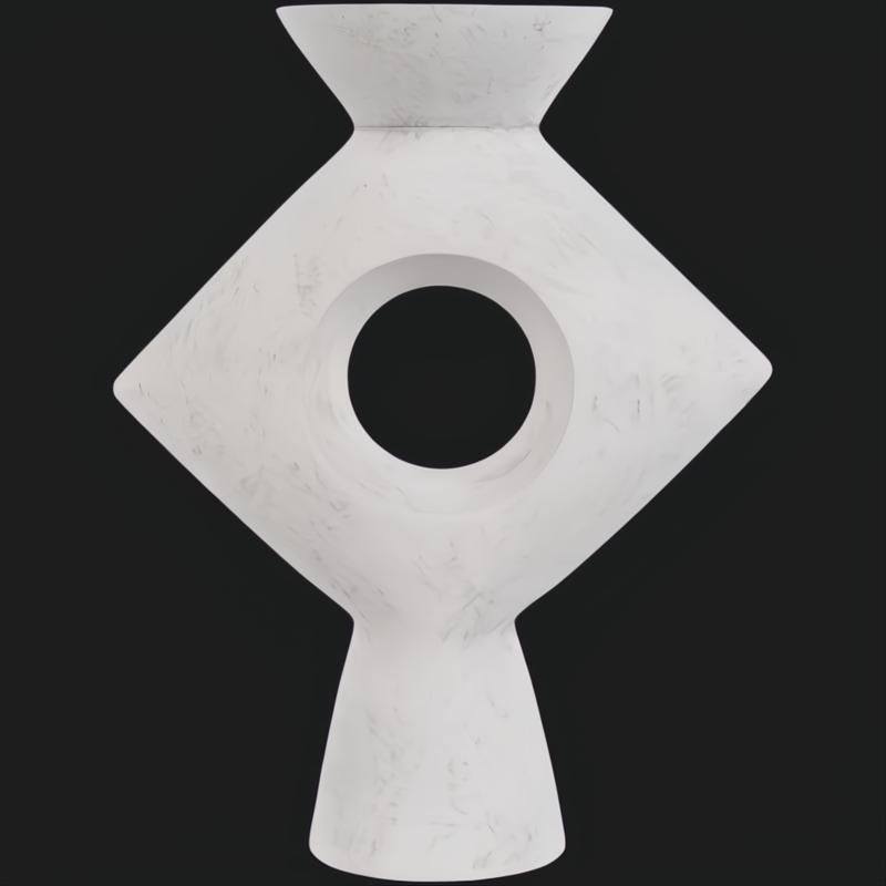 Surya Yagya YAG-007 modern white ceramic vase with a brushed matte finish and central circular cutout.